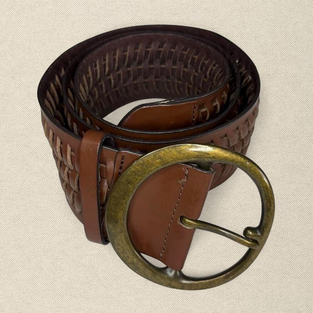 Y2K Leather Brown Wide Belt w Brass Hardware sz XL Candies